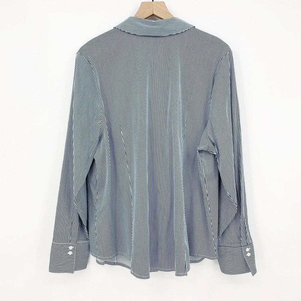 Lane Bryant Outlet Shirt Size 22 Striped Long Sleeve Button Up Collared Stretch - Picture 2 of 8
